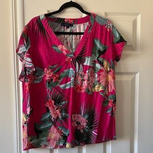 Rachel Zoe Pink Floral V-Neck Blouse